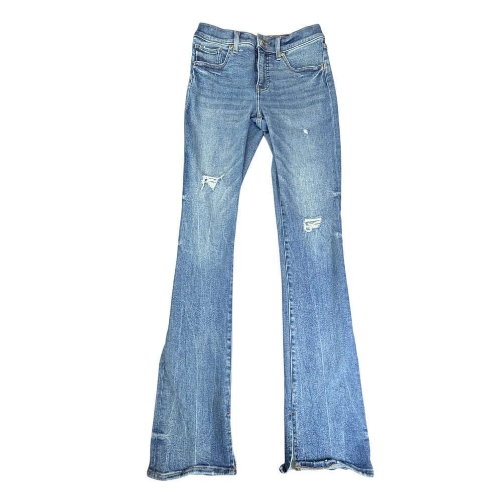 Express Skyscraper Jeans Womens 6L Blue Mid Rise Distressed Split Hem Bootcut
